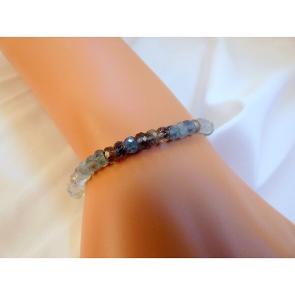 Natural Moss Aquamarine - Gold - Beaded Bracelet March Birthstone - Picture 6 of 8